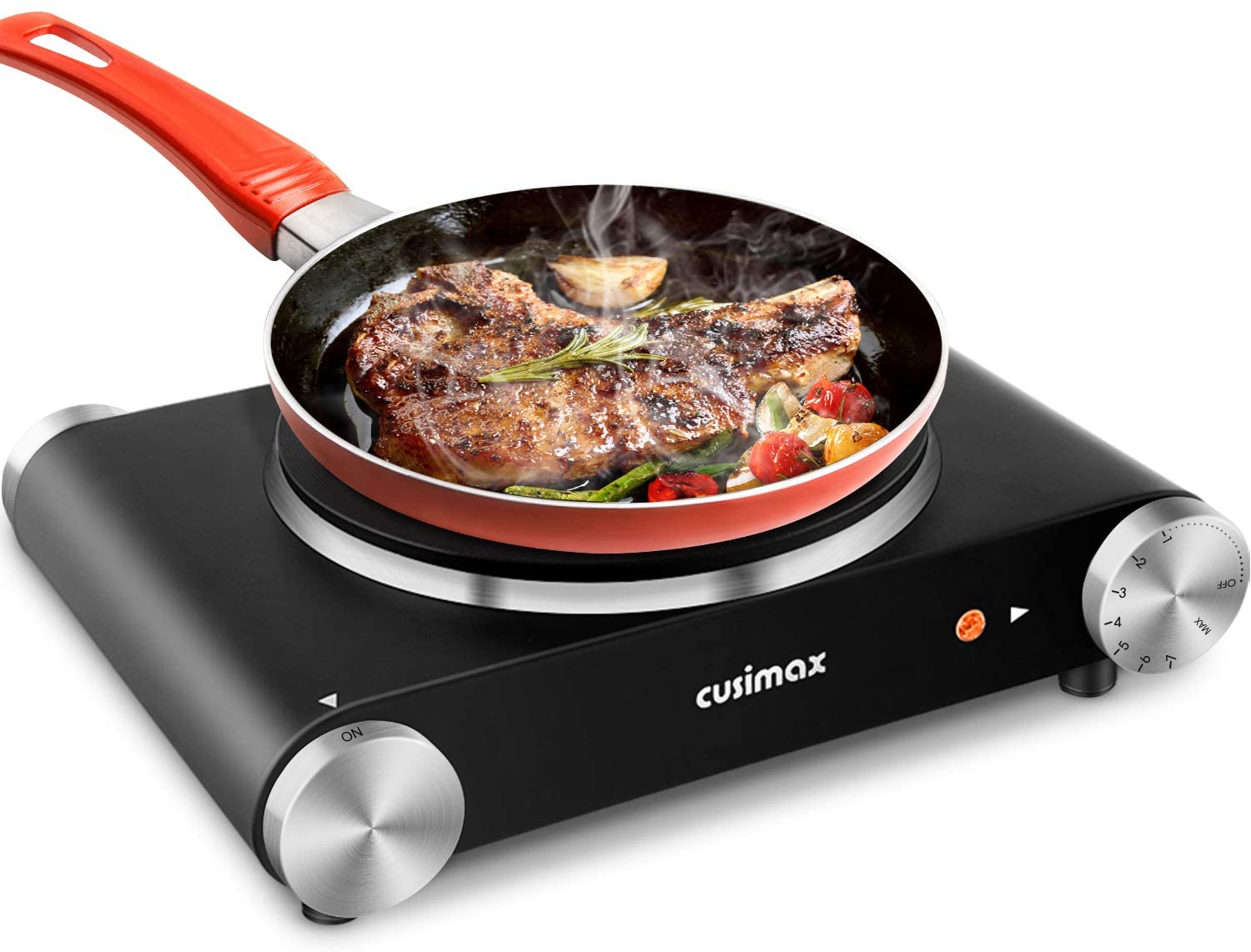 CUSIMAX Portable Hot Plate Burner for Electric Cooking, 1500w Single Countertop Burner with Knob Control to Adjustable Temperature and Anti-Skid Feet Electric Stove